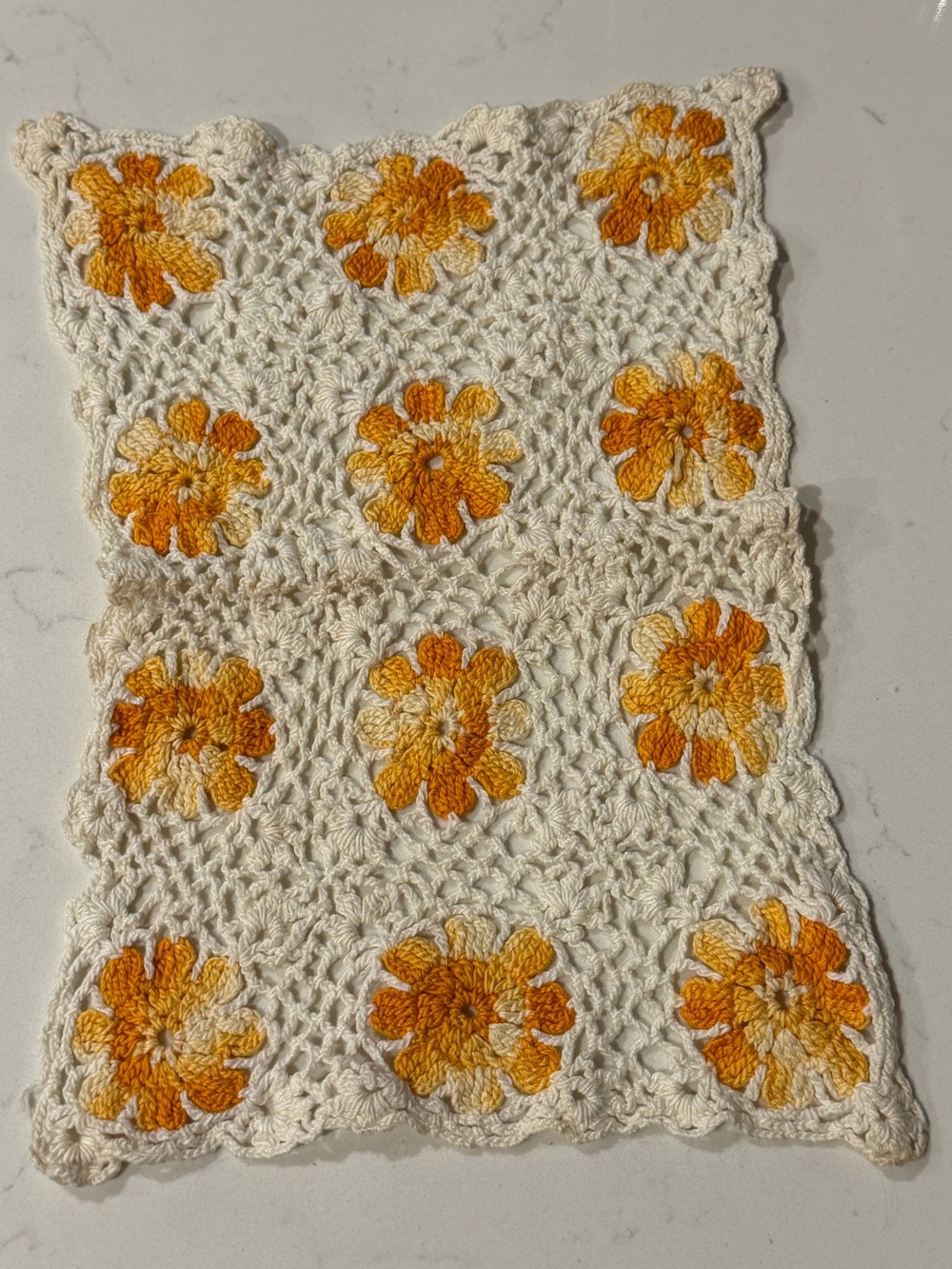Vintage Crocheted Floral Doiley Napkin